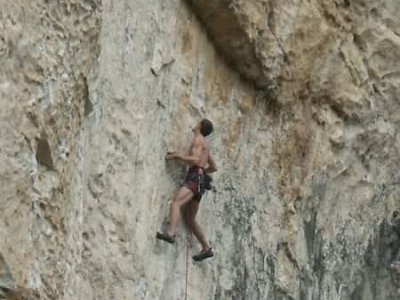 40 metrový 7c, před bouldrem